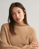 Gant Wool Ribbed Stand Collar Wool Sweater in Camel