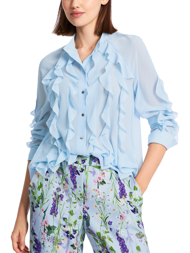 Marc Cain Blouse with Ruffle Detail in Blue