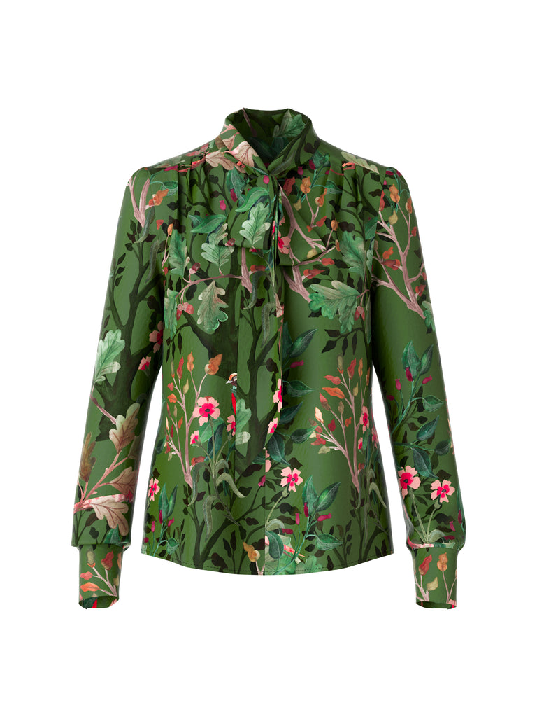 Marc Cain Viscose blouse with neck tie in orient green