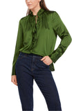Marc Cain Silk blouse with ruffles and flounce in green